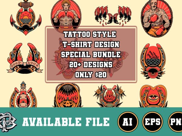 Tattoo style t-shirt design special bundle