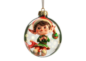 chirstmas elf in 3d glass bauble