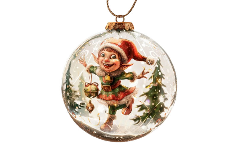 chirstmas elf in 3d glass bauble