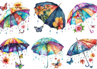 colourful umbrella with flower and butterfly t shirt vector file