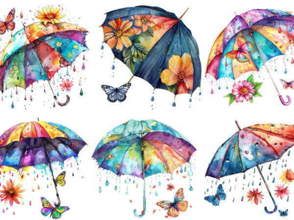 Colourful umbrella with flower and butterfly t shirt vector file