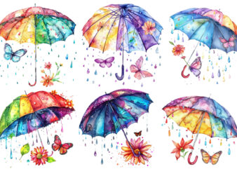 colourful umbrella with flower and butterfly t shirt vector file