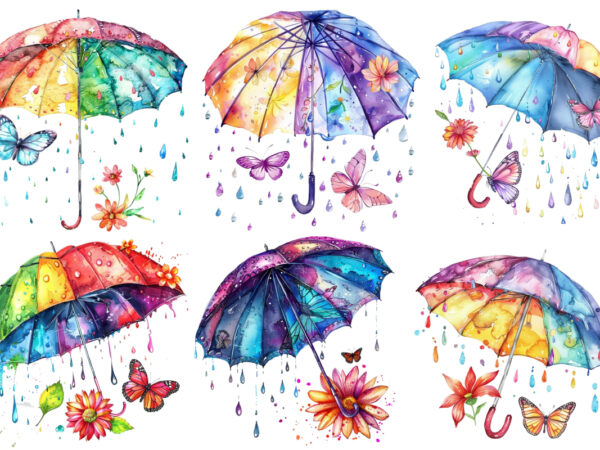 Colourful umbrella with flower and butterfly t shirt vector file