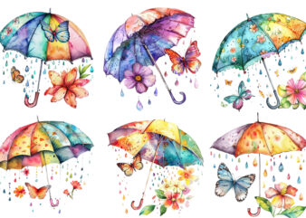 colourful umbrella with flower and butterfly t shirt vector file