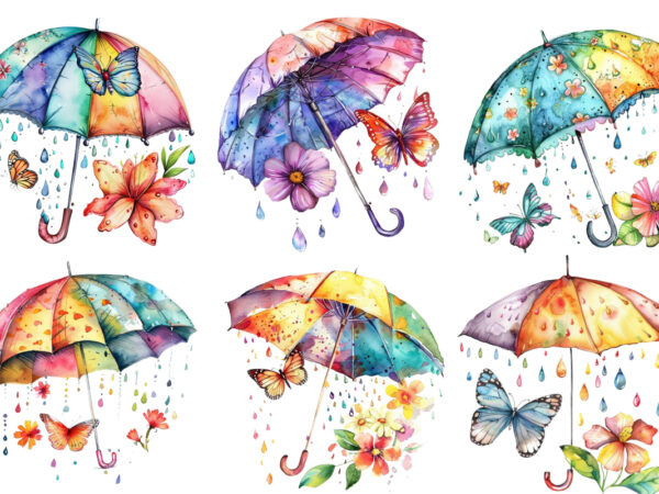 Colourful umbrella with flower and butterfly t shirt vector file