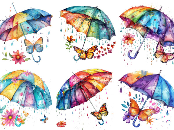 Colourful umbrella with flower and butterfly t shirt vector file