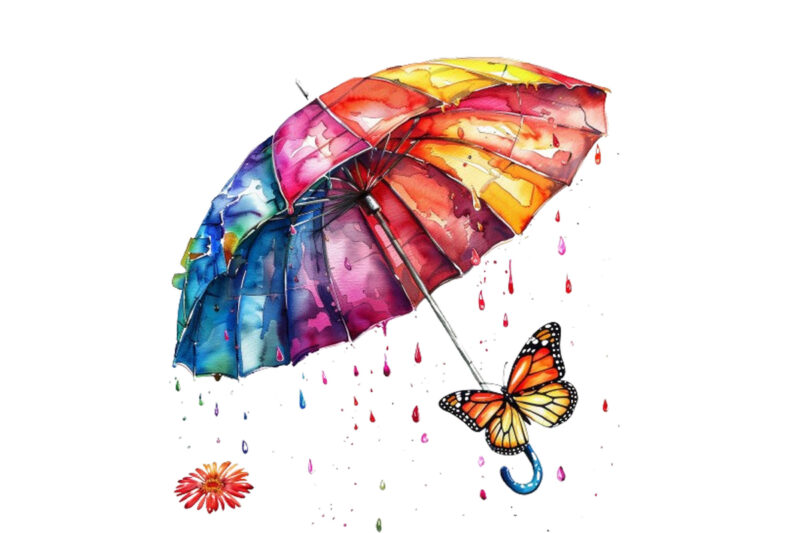 colourful umbrella with flower and butterfly