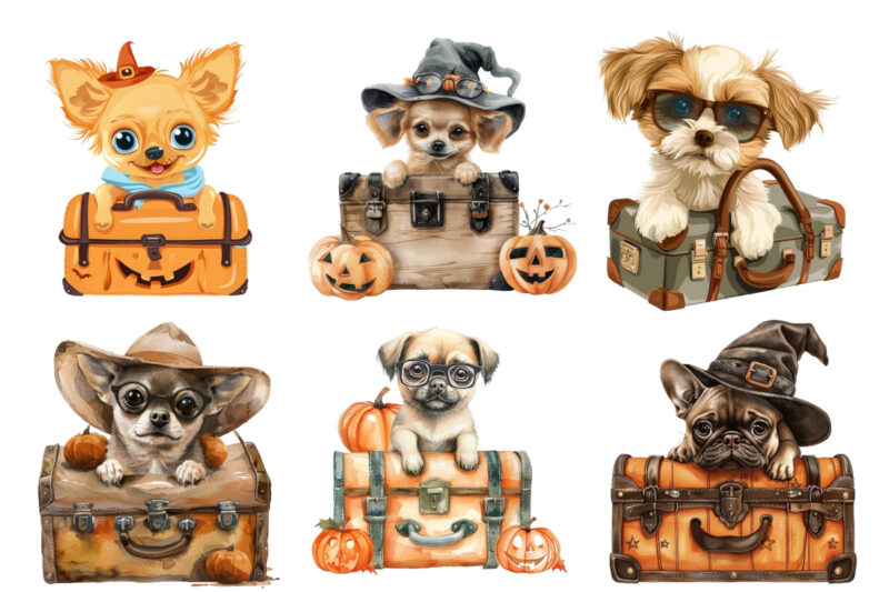 cute baby dog in briefcase Halloween clipart