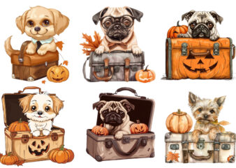 cute baby dog in briefcase Halloween clipart t shirt vector file