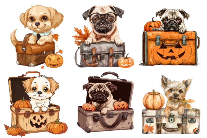 cute baby dog in briefcase Halloween clipart