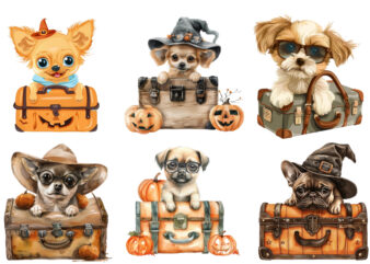 cute baby dog in briefcase Halloween clipart