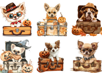 cute baby dog in briefcase Halloween clipart t shirt vector file