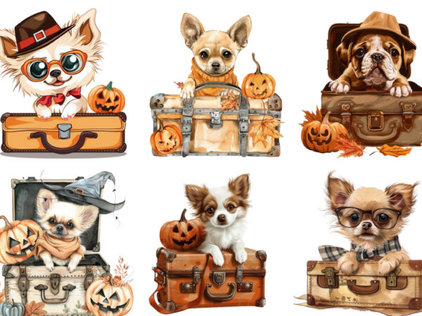 Cute baby dog in briefcase halloween clipart t shirt vector file