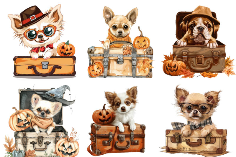 cute baby dog in briefcase Halloween clipart