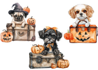 cute baby dog in briefcase Halloween clipart