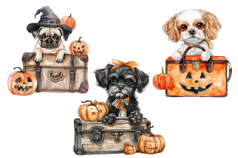 cute baby dog in briefcase Halloween clipart