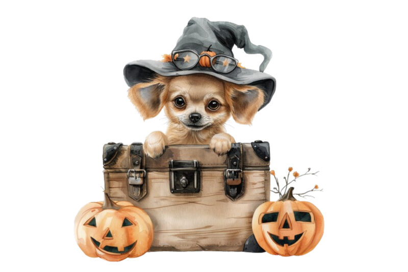 cute baby dog in briefcase Halloween clipart