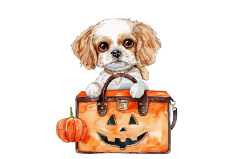 cute baby dog in briefcase Halloween clipart