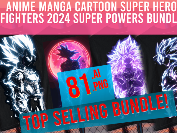 Anime manga cartoon super hero fighters 2024 super power z fighter bundle t shirt vector