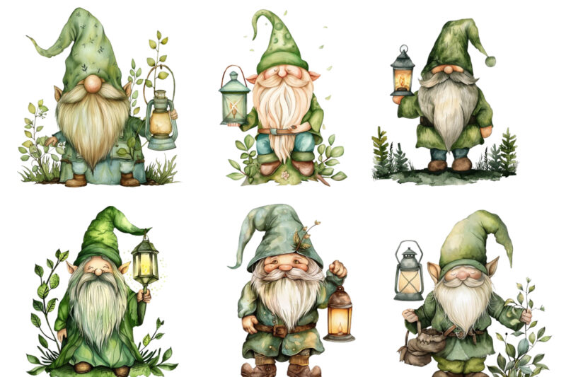 green beautiful gnome with lantern