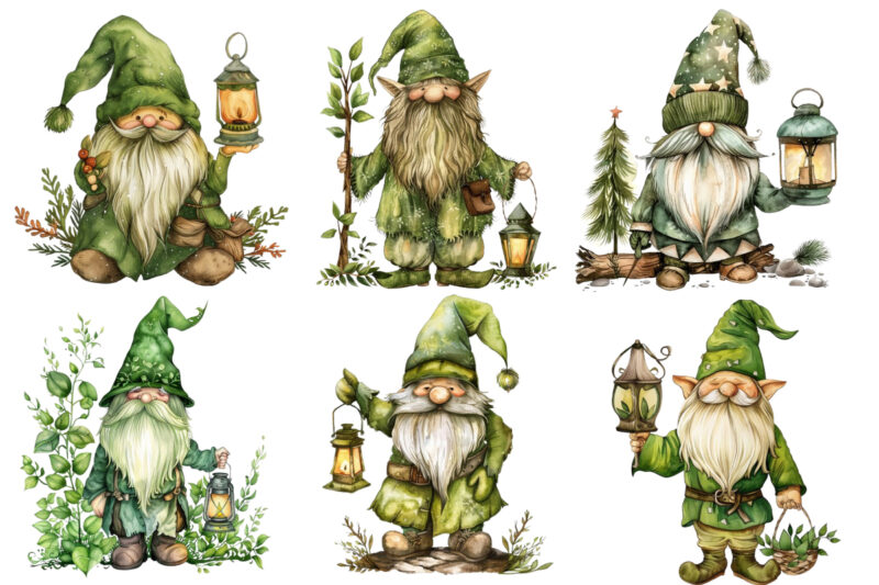 green beautiful gnome with lantern