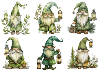 green beautiful gnome with lantern