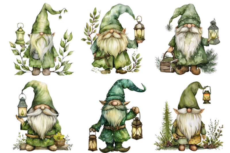 green beautiful gnome with lantern