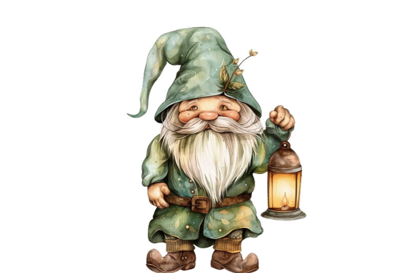 green beautiful gnome with lantern