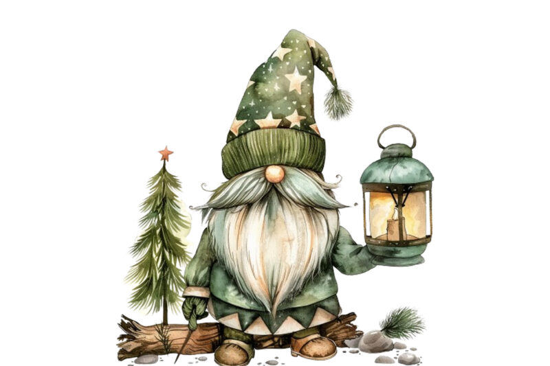 green beautiful gnome with lantern