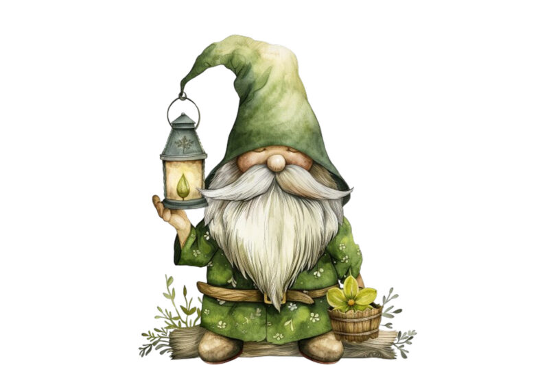 green beautiful gnome with lantern