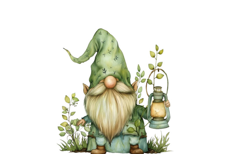 green beautiful gnome with lantern