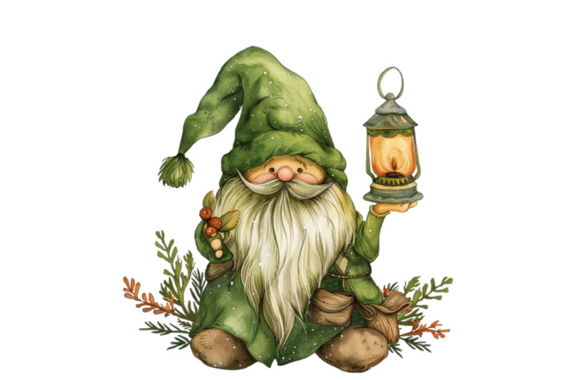 green beautiful gnome with lantern