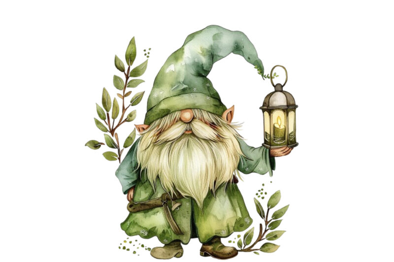 green beautiful gnome with lantern