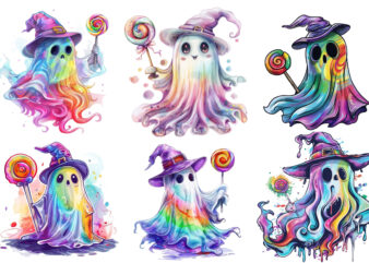 halloween rainbow ghost with lolipop graphic t shirt