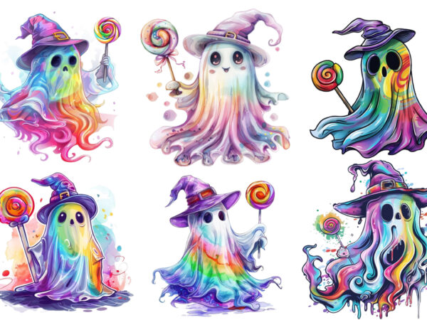 Halloween rainbow ghost with lolipop graphic t shirt