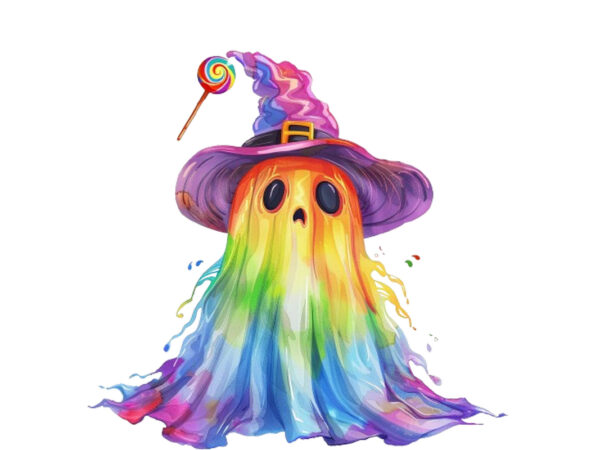 Halloween rainbow ghost with lolipop graphic t shirt