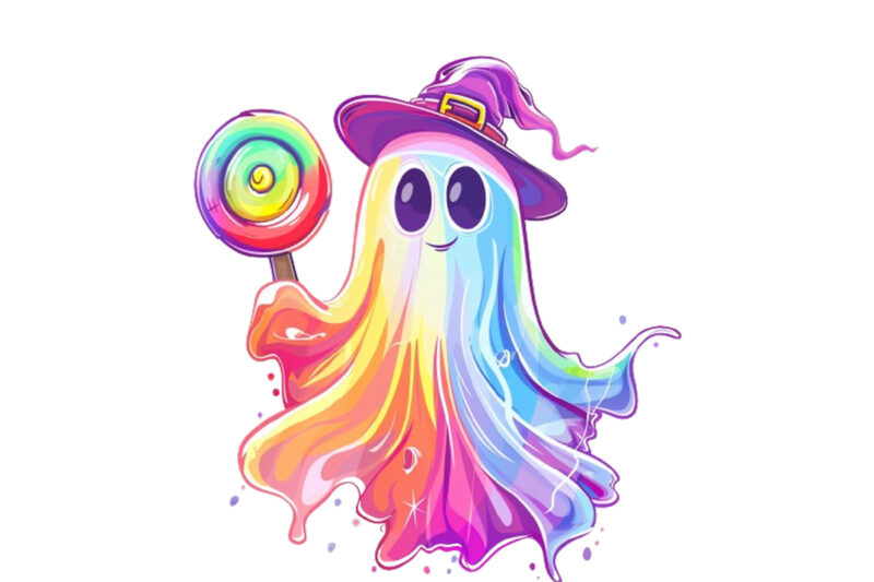 halloween rainbow ghost with lolipop