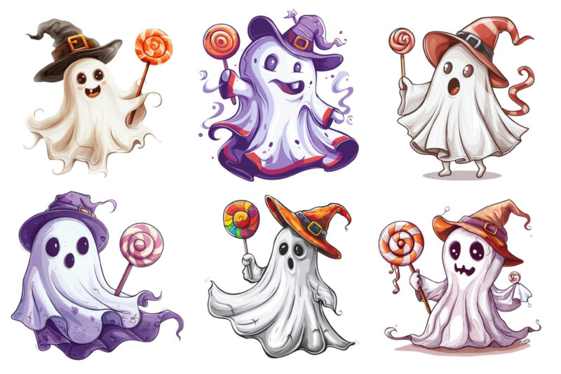 halloween white ghost with lolipop