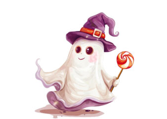 halloween white ghost with lolipop