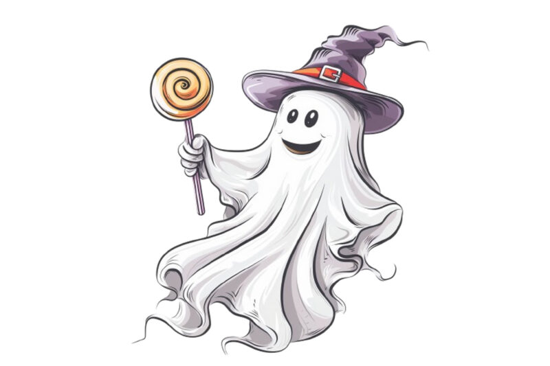 halloween white ghost with lolipop