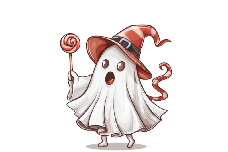 halloween white ghost with lolipop