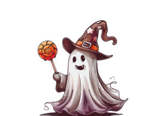 halloween white ghost with lolipop