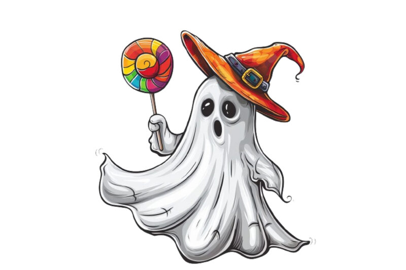 halloween white ghost with lolipop