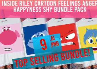 Inside Riley Cartoon Feelings Anger Happyness Shy Bundle Pack t shirt design for sale