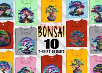 Bonsai Tree t-shirt design bundle with 10 designs – download instantly Retro Vintage T-shirt