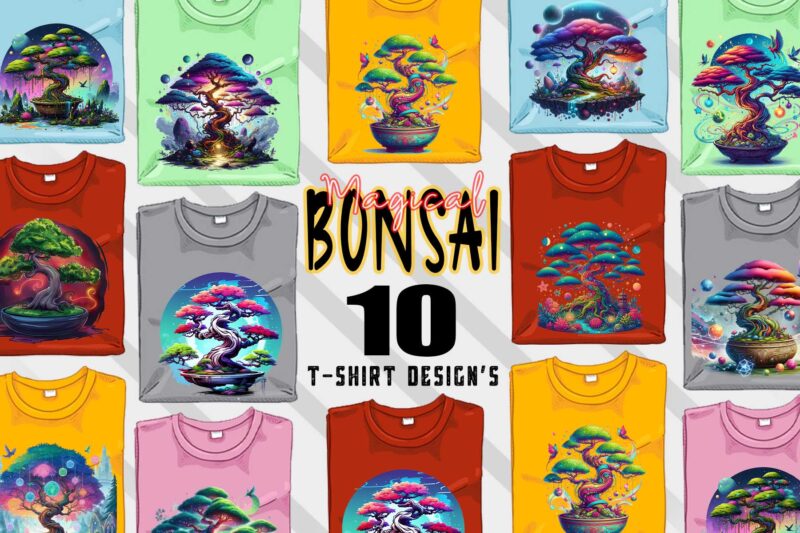 Bonsai Tree t-shirt design bundle with 10 designs – download instantly Retro Vintage T-shirt