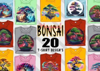 Bonsai Tree t-shirt design bundle with 20 designs – download instantly Retro Vintage T-shirt Illustration