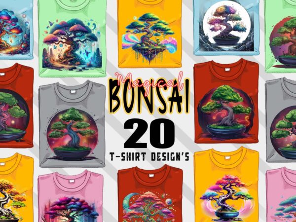 Bonsai tree t-shirt design bundle with 20 designs – download instantly retro vintage t-shirt illustration