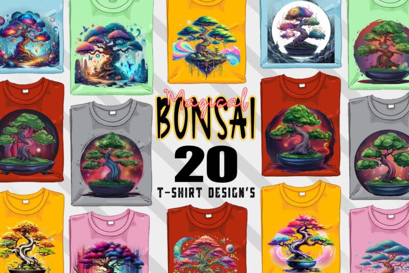 Bonsai Tree t-shirt design bundle with 20 designs – download instantly Retro Vintage T-shirt Illustration