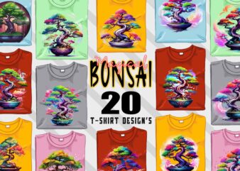 Retro Blooming Bonsai Tree t-shirt design bundle with 20 designs – download instantly